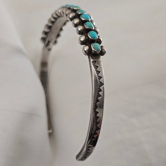 VTG Native American Zuni Snake Eye Turquoise Sterling Silver Cuff Bracelet 6" - Picture 5 of 7